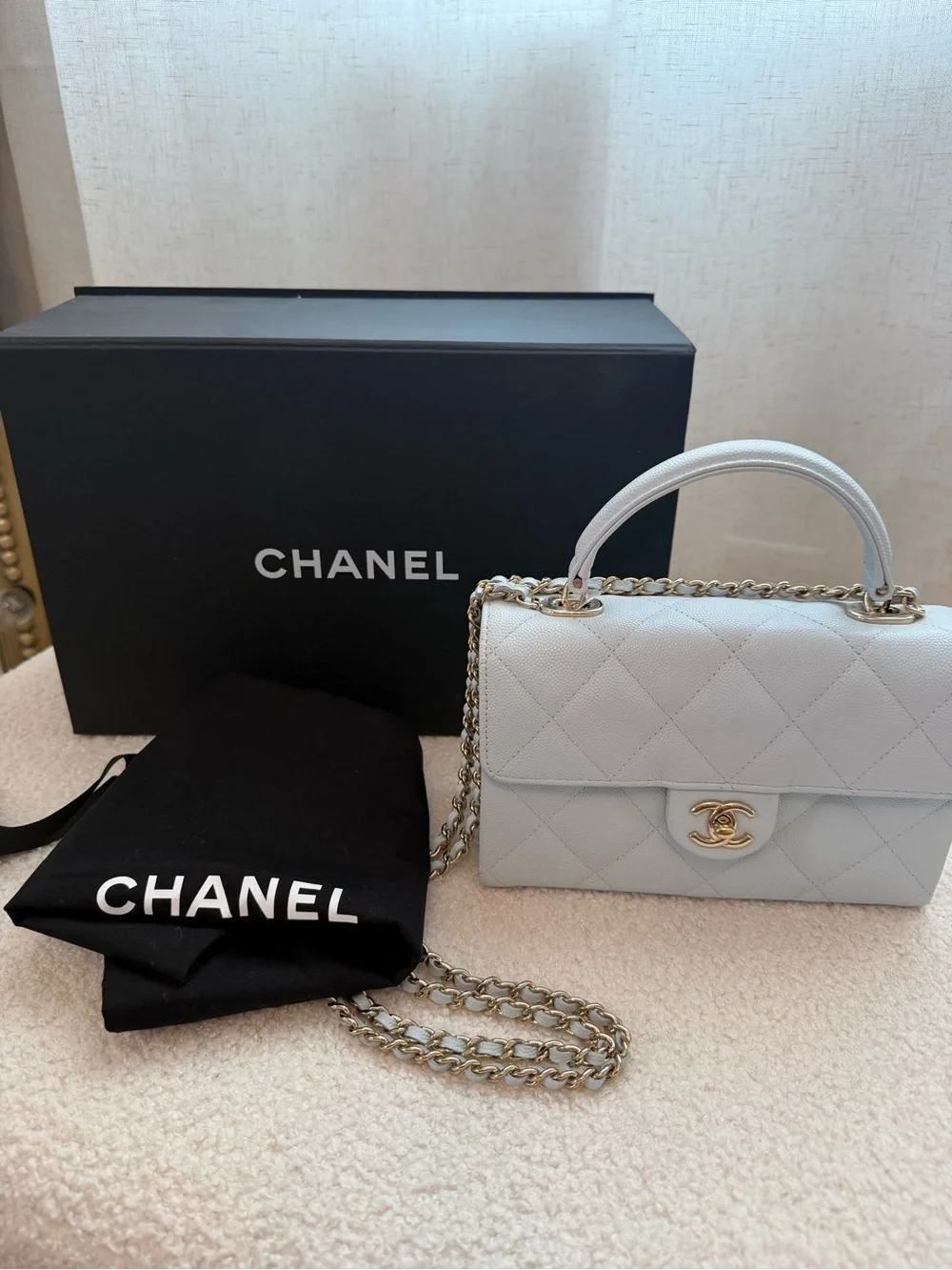 CHANEL Mini Quilted Top Handle Bag in Light Gray BRAND NEW